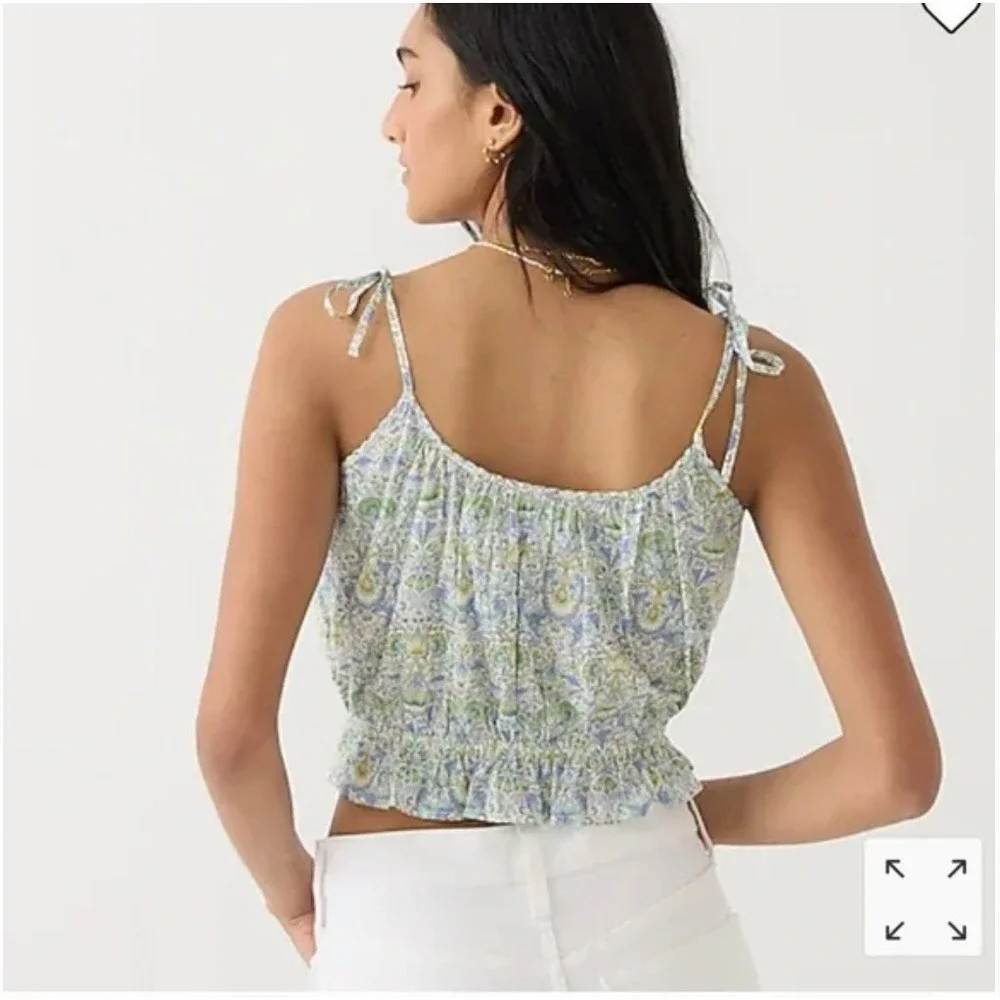 NWT J.Crew Organic Cotton Ruffle Waist Tank in Liberty Lodden Fabric Fairy XL - Picture 2 of 6